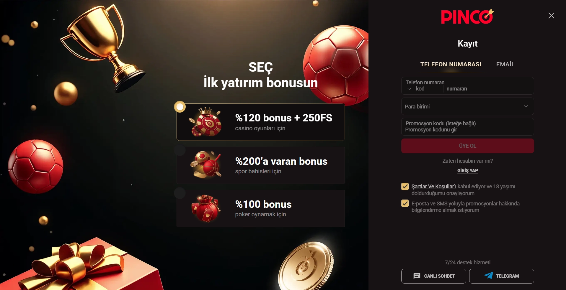 Hızlı kayıt ve Pinco Casino giriş süreci Pinco TR üzerinden